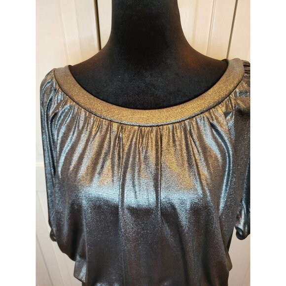 INC Vintage Y2k Silver Metallic Pleated Bubble Top PM Glam Party Retro New Year - Picture 3 of 10